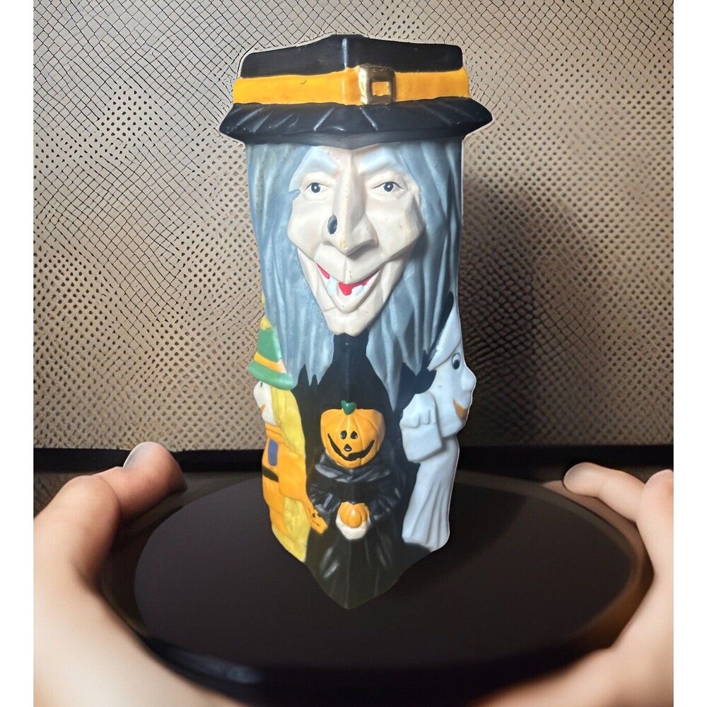 Good Witch Bad Witch Candle Stick Holder Vintage HALLOWEEN GHOST WITCH Pumpkin
